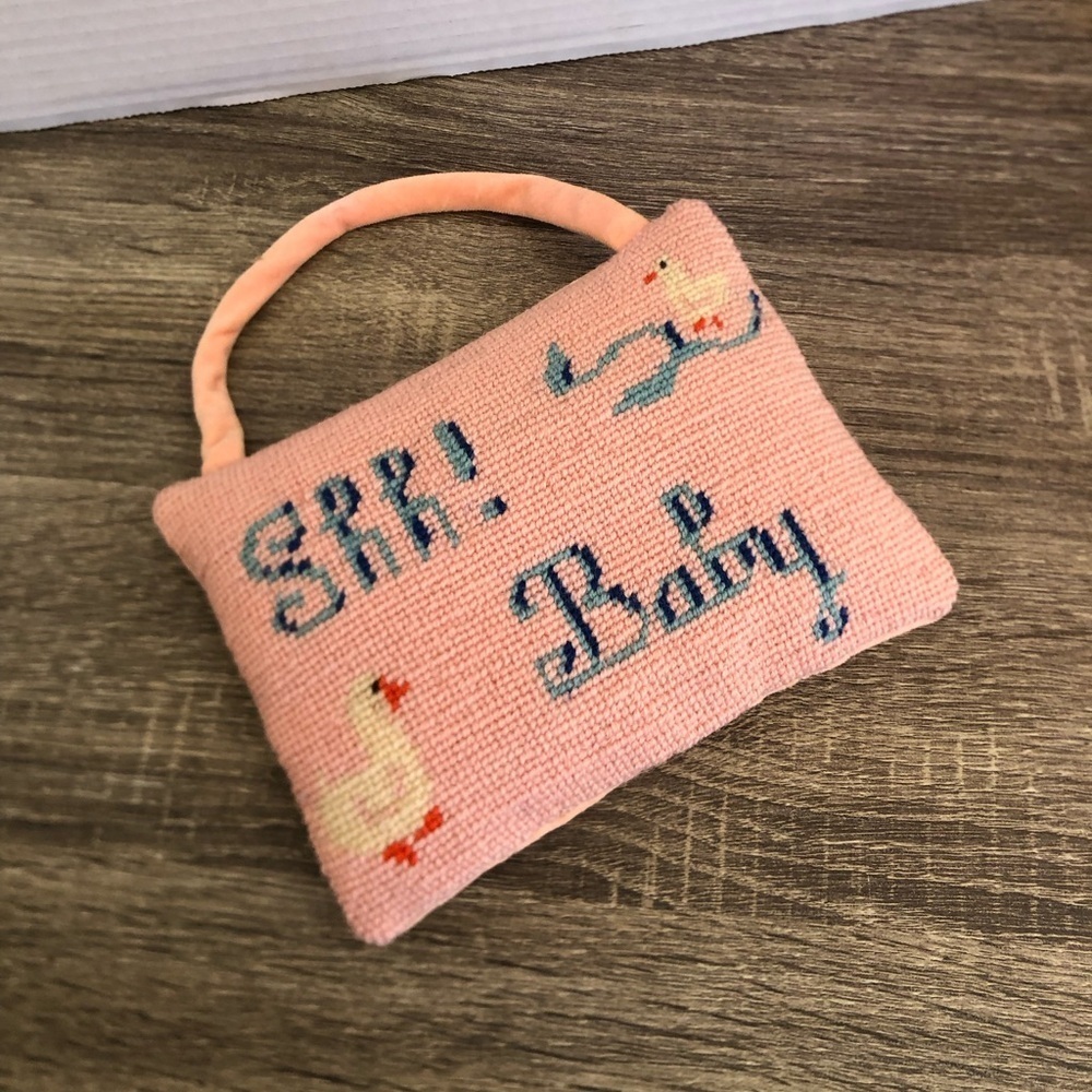 Vtg Pink Needlepoint SHH BABY Hanging